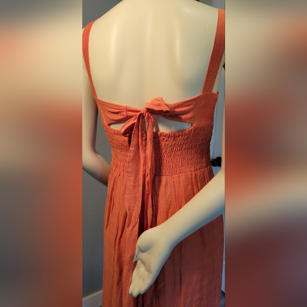 TAYLOR PAPAYA ORANGE Long DRESS SIZE 2 Ruffled Sundress Spaghetti Strap - Picture 7 of 16